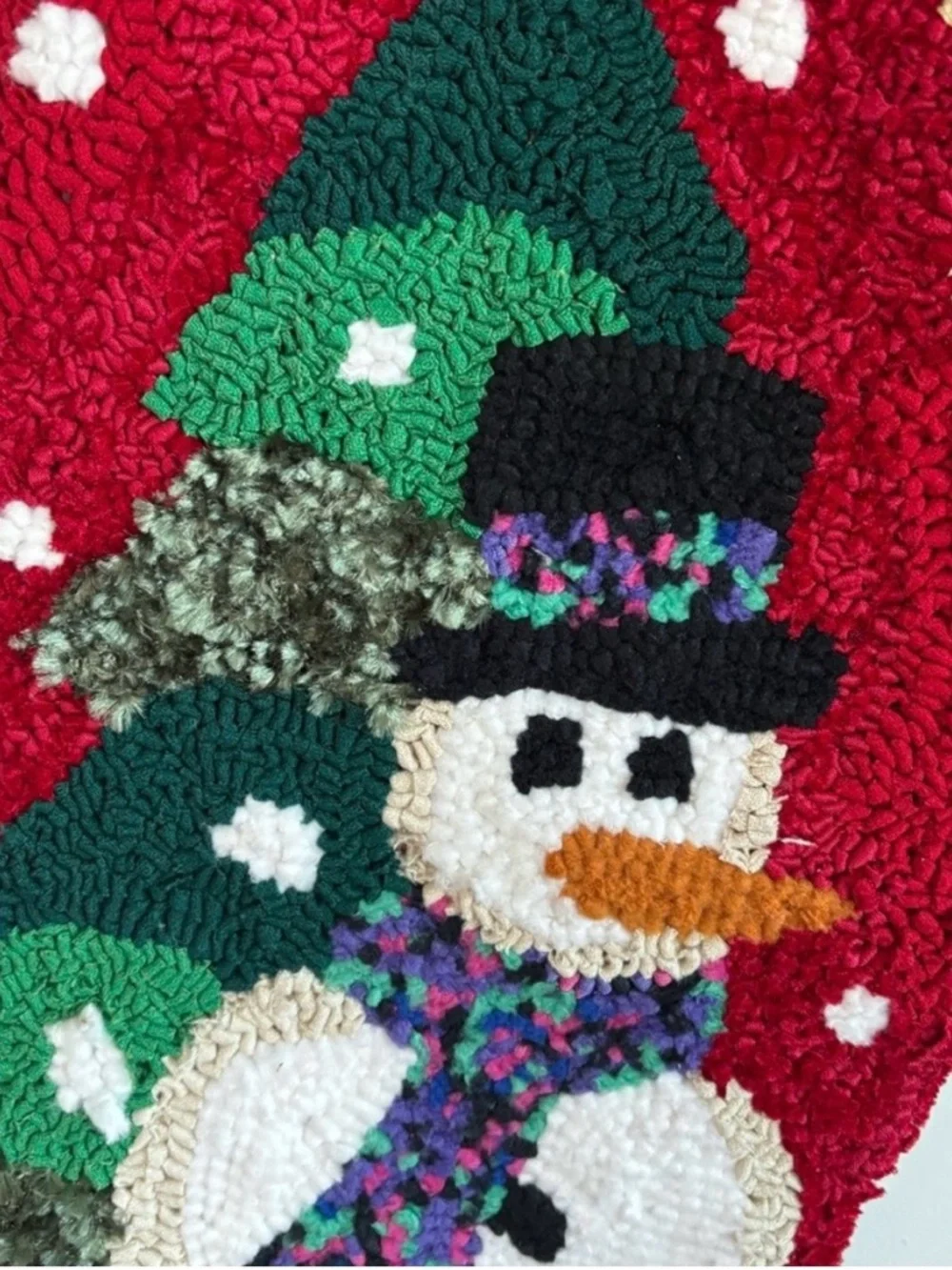 Giant Hooked Wool Christmas Stocking Whimsical Snowman 3 Feet Long